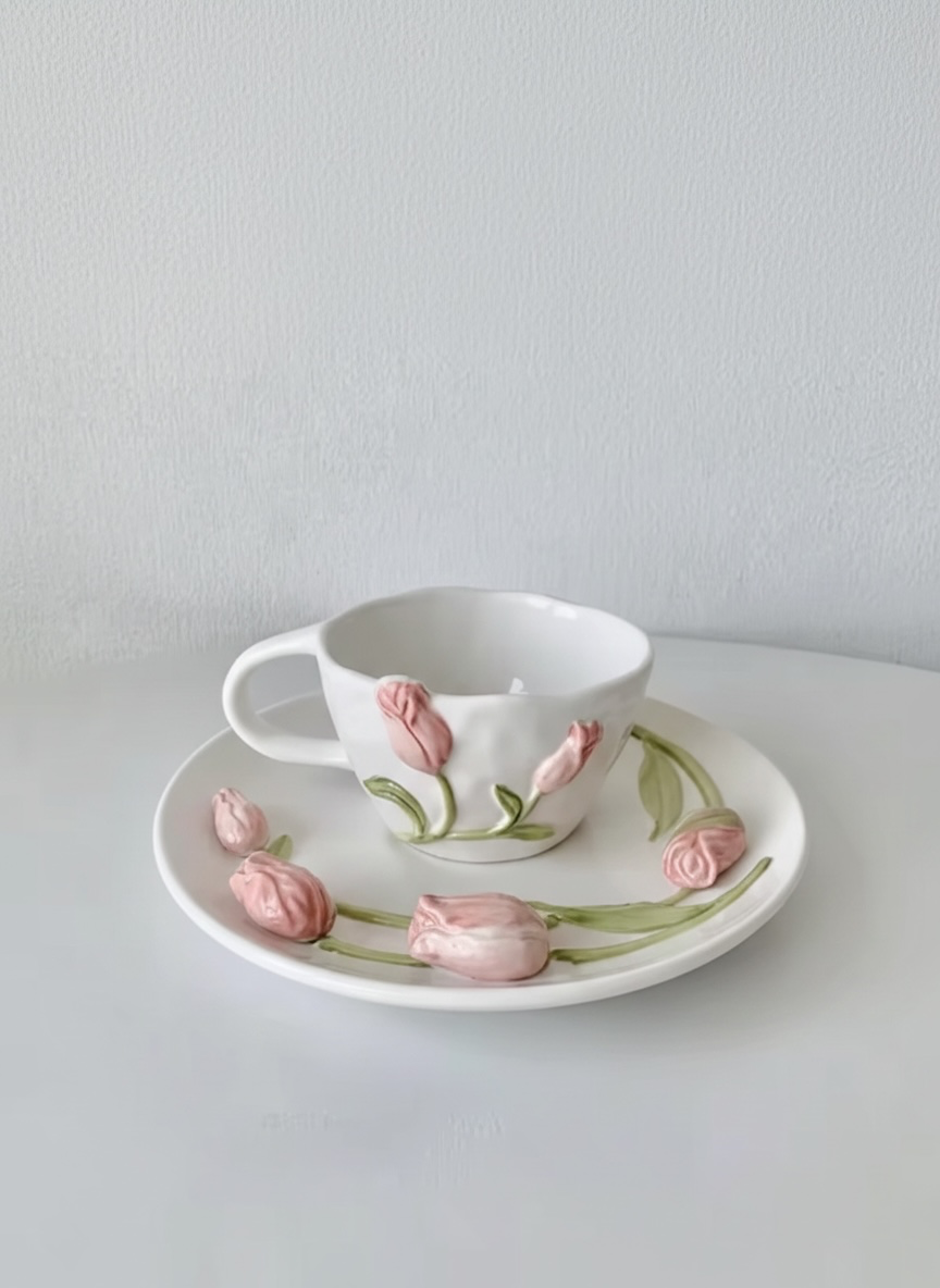 Floral Ceramic Tea Cup & Saucer Set #CC3961