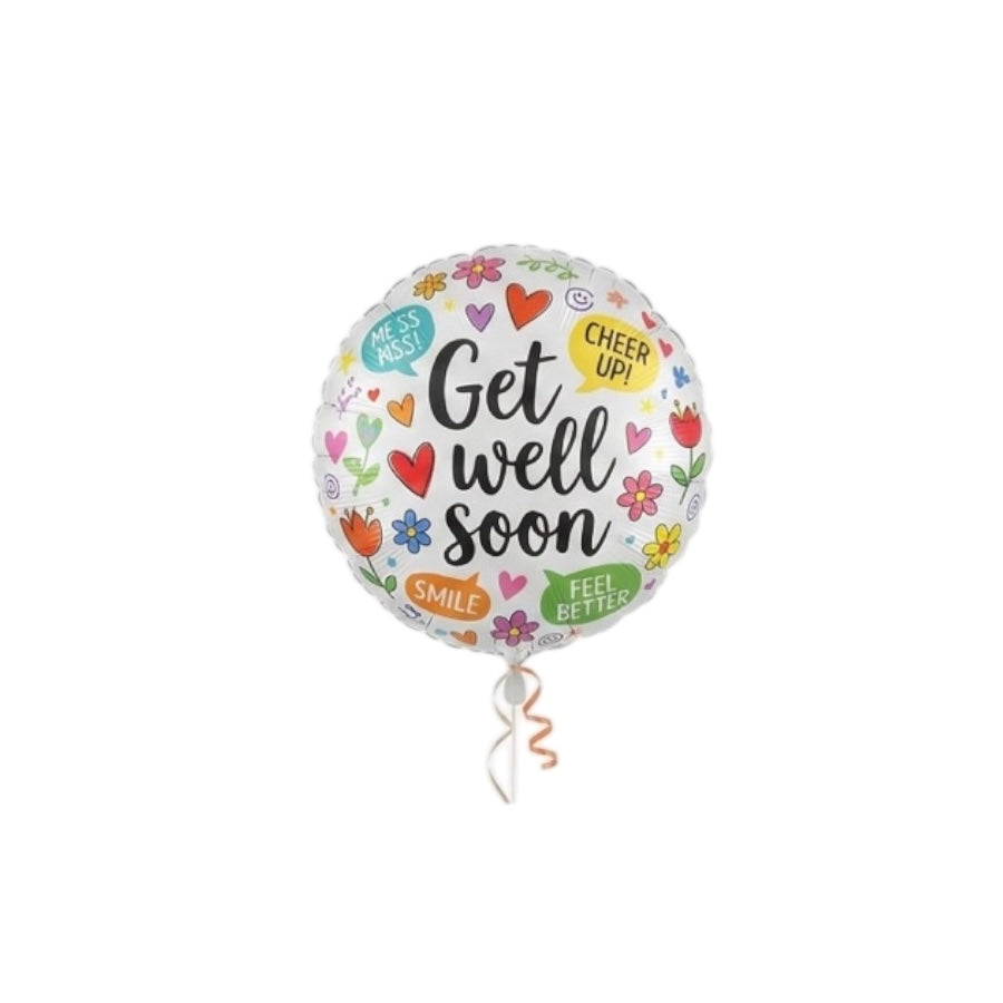 18” Get Well Soon Floral Round Foil Balloon – Cheerful Recovery Gift #FB2900