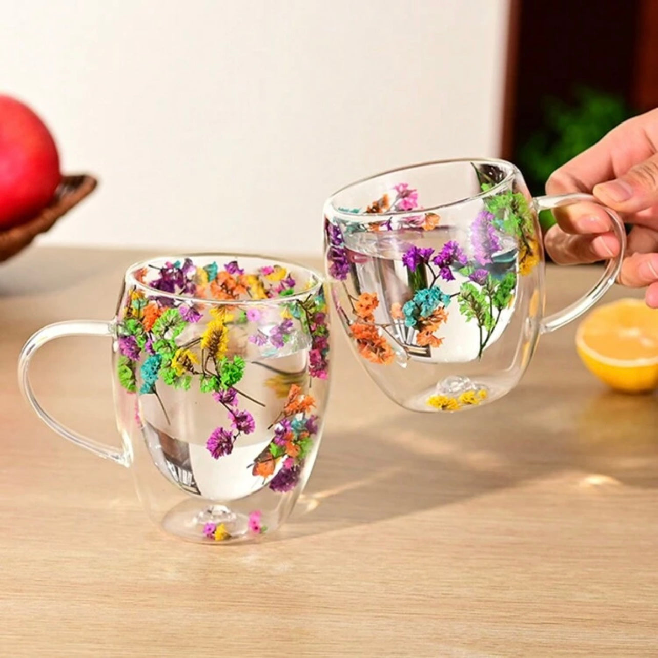 1Pc/350ml Dry Flower Double-Layer Glass Cup Household Coffee Cup With Handle Heat Resistant High Borosilicate Coffee Cup TeaCup #GC1453