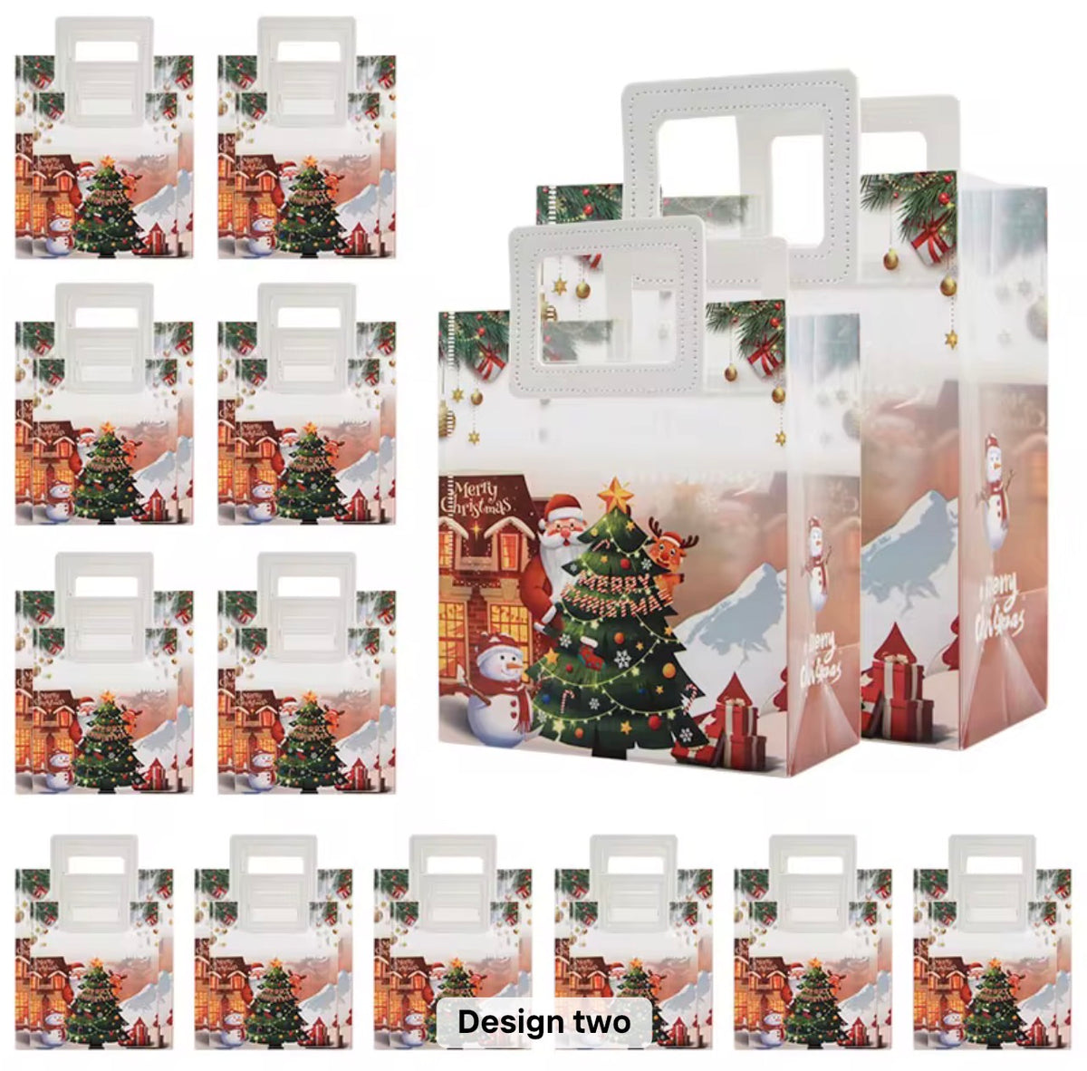Christmas Frosted Gift Bag with Square Handle – Santa & Snowman Design #GB2236