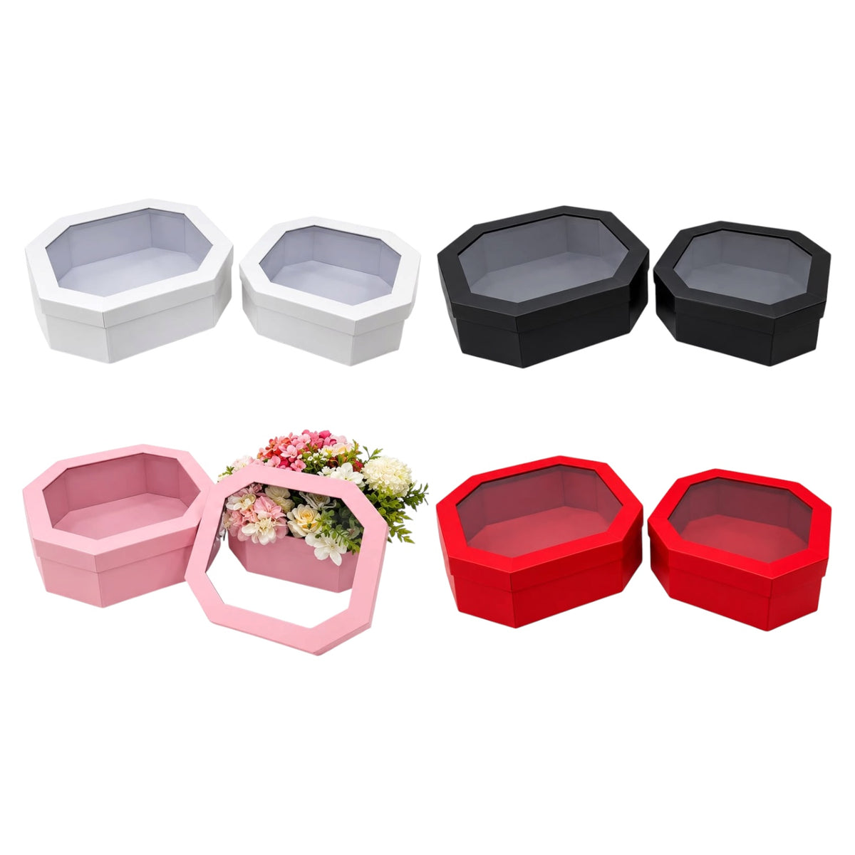 X2 Octagonal Flower Gift Box with Transparent Lid #LB4323