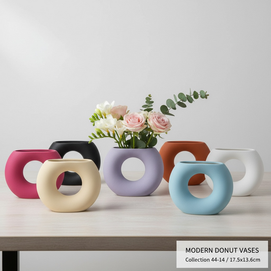 Modern Donut Ceramic Vase – Minimalist Hollow Center Design #CV3228