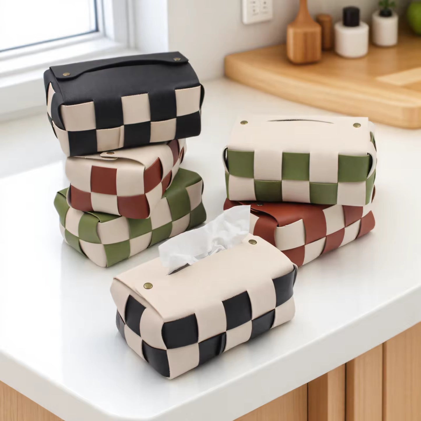 Checkered Tissue Box Cover  #CV3983
