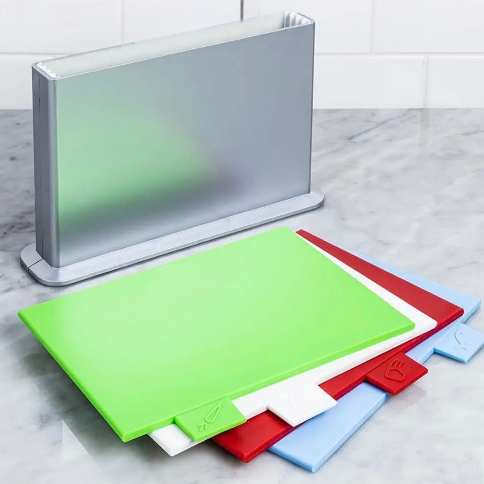 4-Piece Color-Coded Cutting Board Set with Storage Stand #GS3949