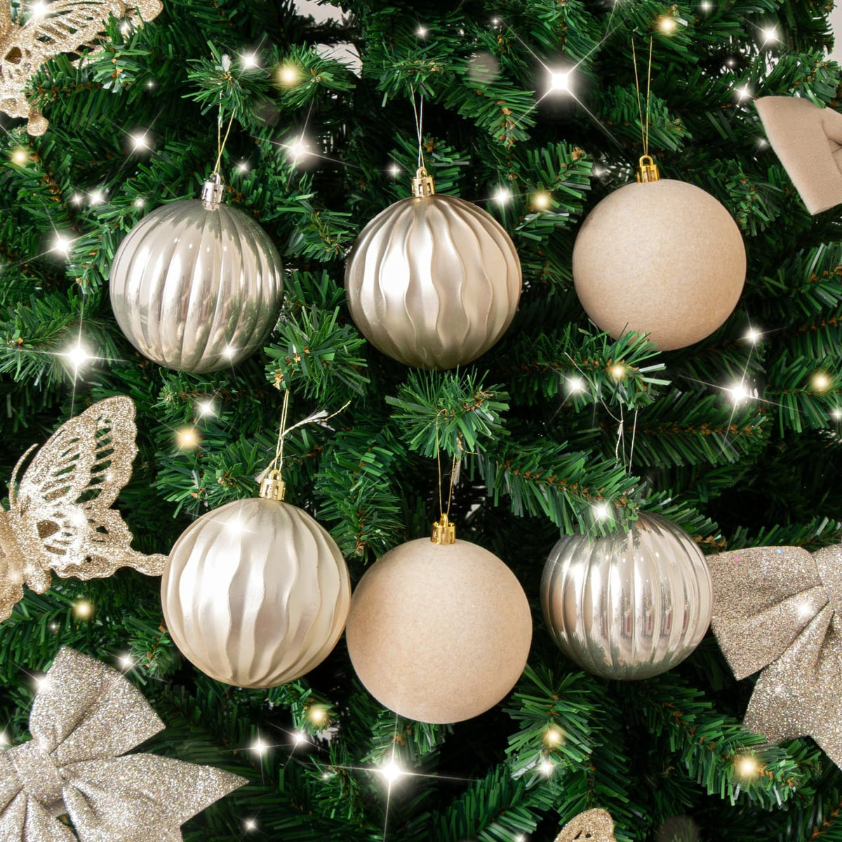 Elegant Champagne Christmas Baubles Set – 12 Pieces, 6cm #CD4510