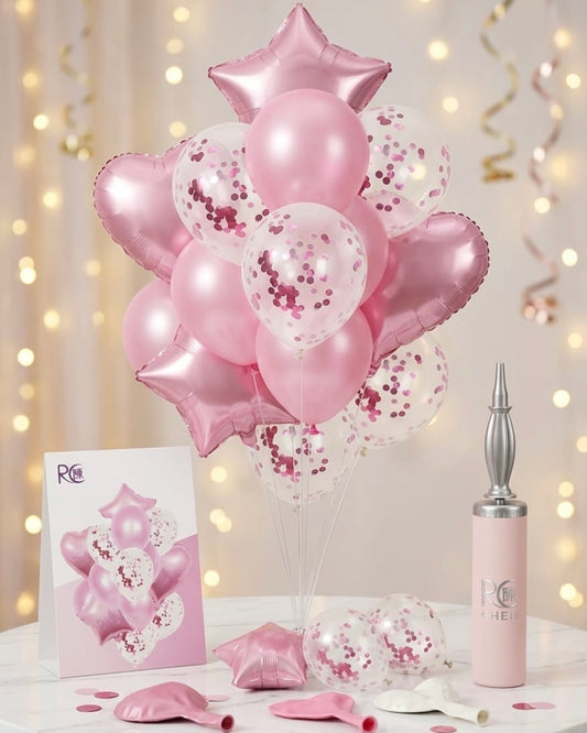 Pink Luxury Balloon Bouquet Kit – Star & Heart Confetti Set #BS3219