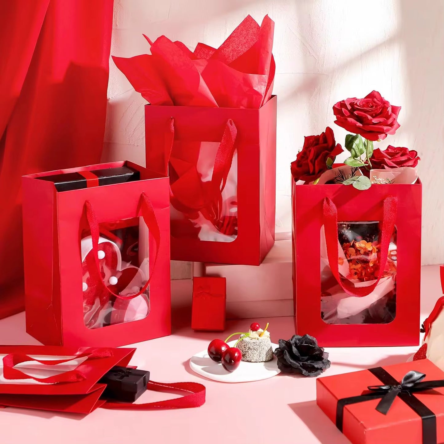 X12pcs - Carton Gift Bags With Window #GB2846