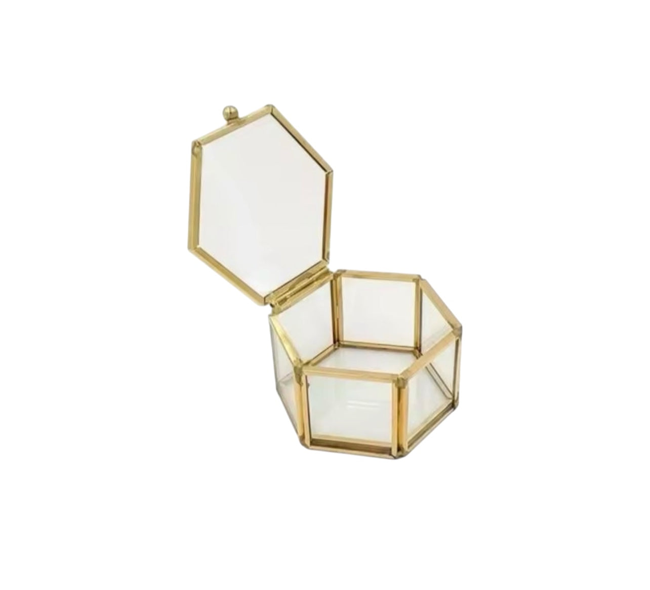 Hexagon Glass Jewelry Box – Gold Frame (7x4.5cm) #JB2960