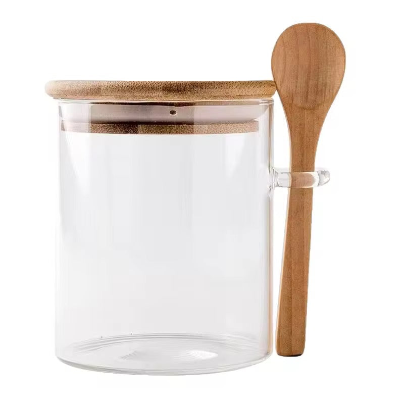 Glass Storage Jar with Wooden Lid & Spoon #GJ3109
