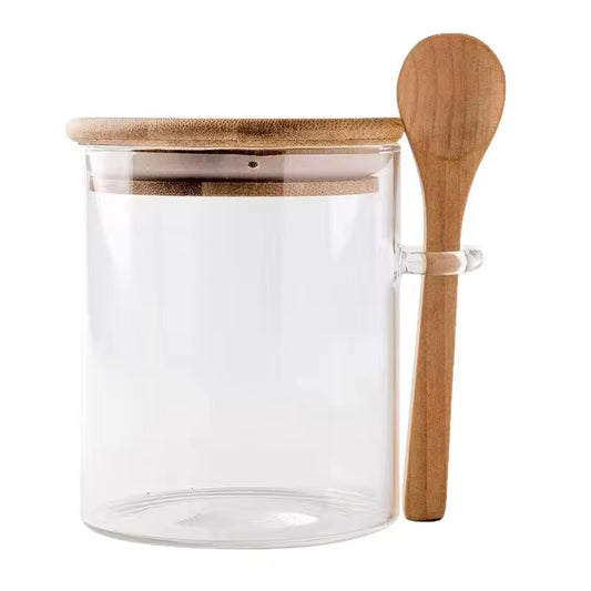 Glass Storage Jar with Wooden Lid & Spoon #GJ3109