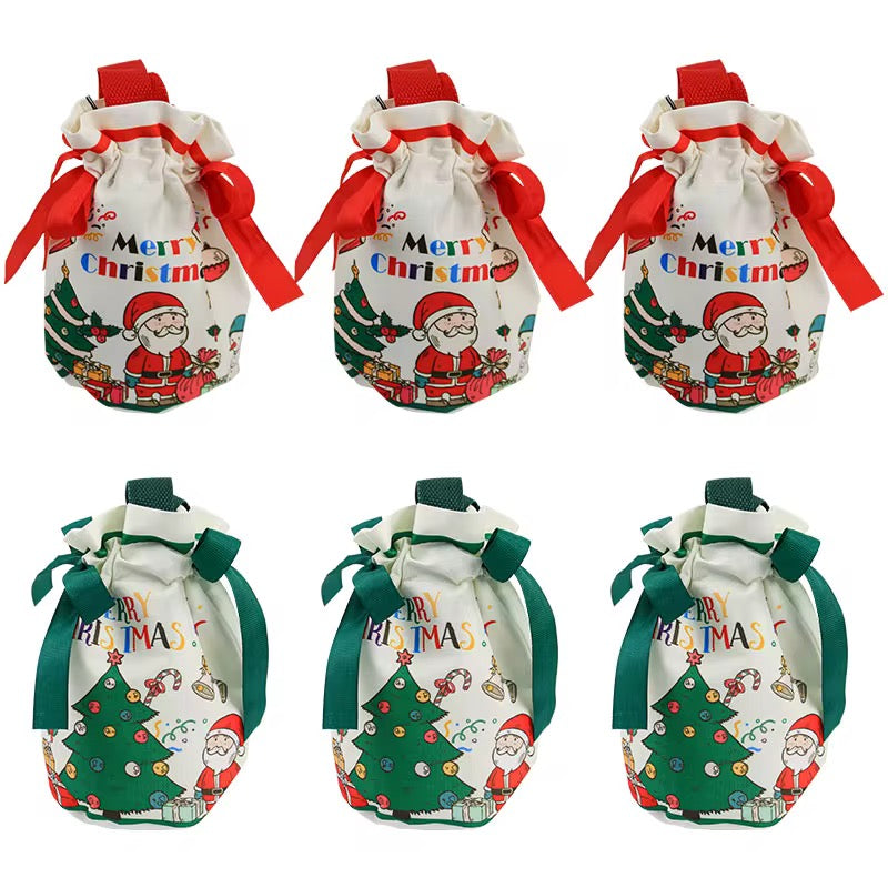 X1pc / Christmas Drawstring Gift Bag with Ribbon Handle – Festive Santa Design #JB2911