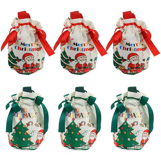 X1pc / Christmas Drawstring Gift Bag with Ribbon Handle – Festive Santa Design #JB2911