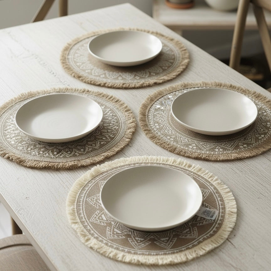 Round Boho Linen Placemat – 35 cm #JP3971