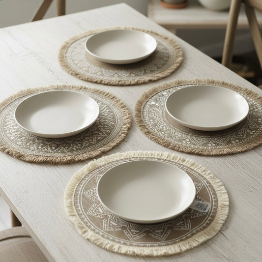 Round Boho Linen Placemat – 35 cm #JP3971
