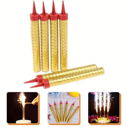 X6pcs - Gold Cake Sparklers, Celebration Fountain Candles #CC2419