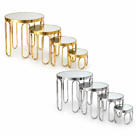 Set of 4 Mirrored Pedestal Display Stands #DS4224