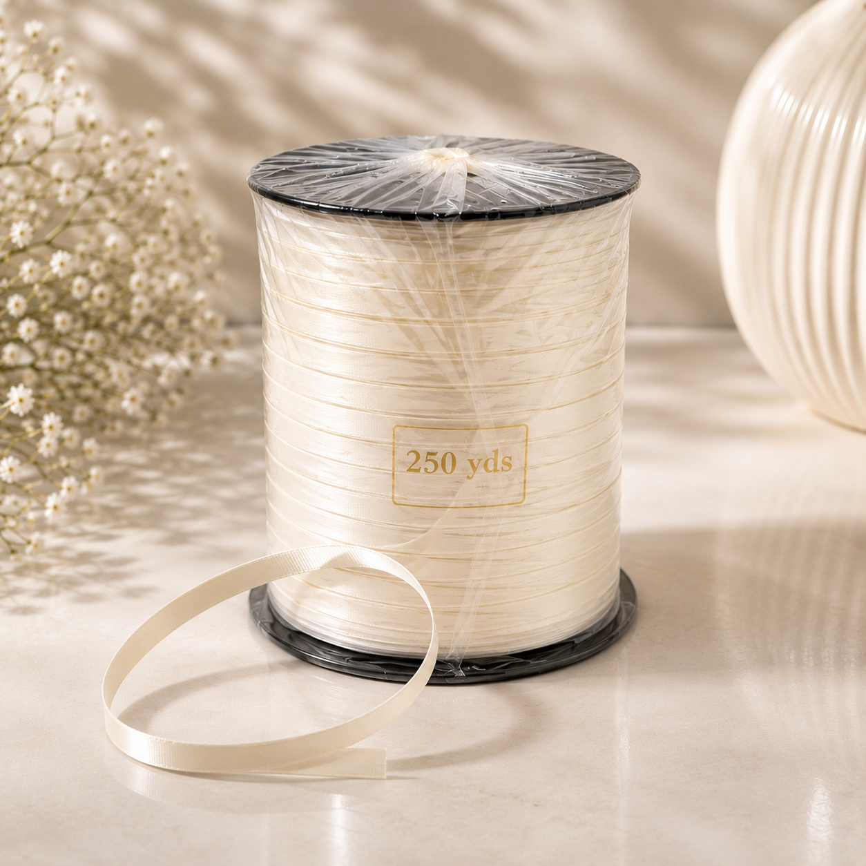 Ivory Italian Matte Cellophane Ribbon – 225m #CR4029