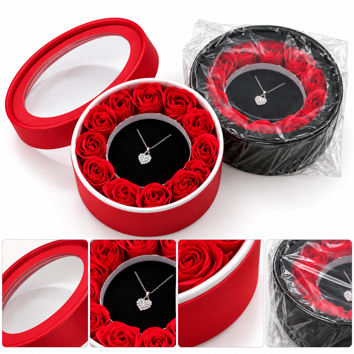 Round Rose Gift Box with Jewelry Display #JW4497