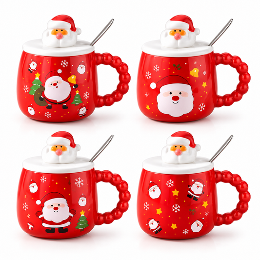 Christmas Santa Ceramic Mug with Lid and Spoon #CM4515