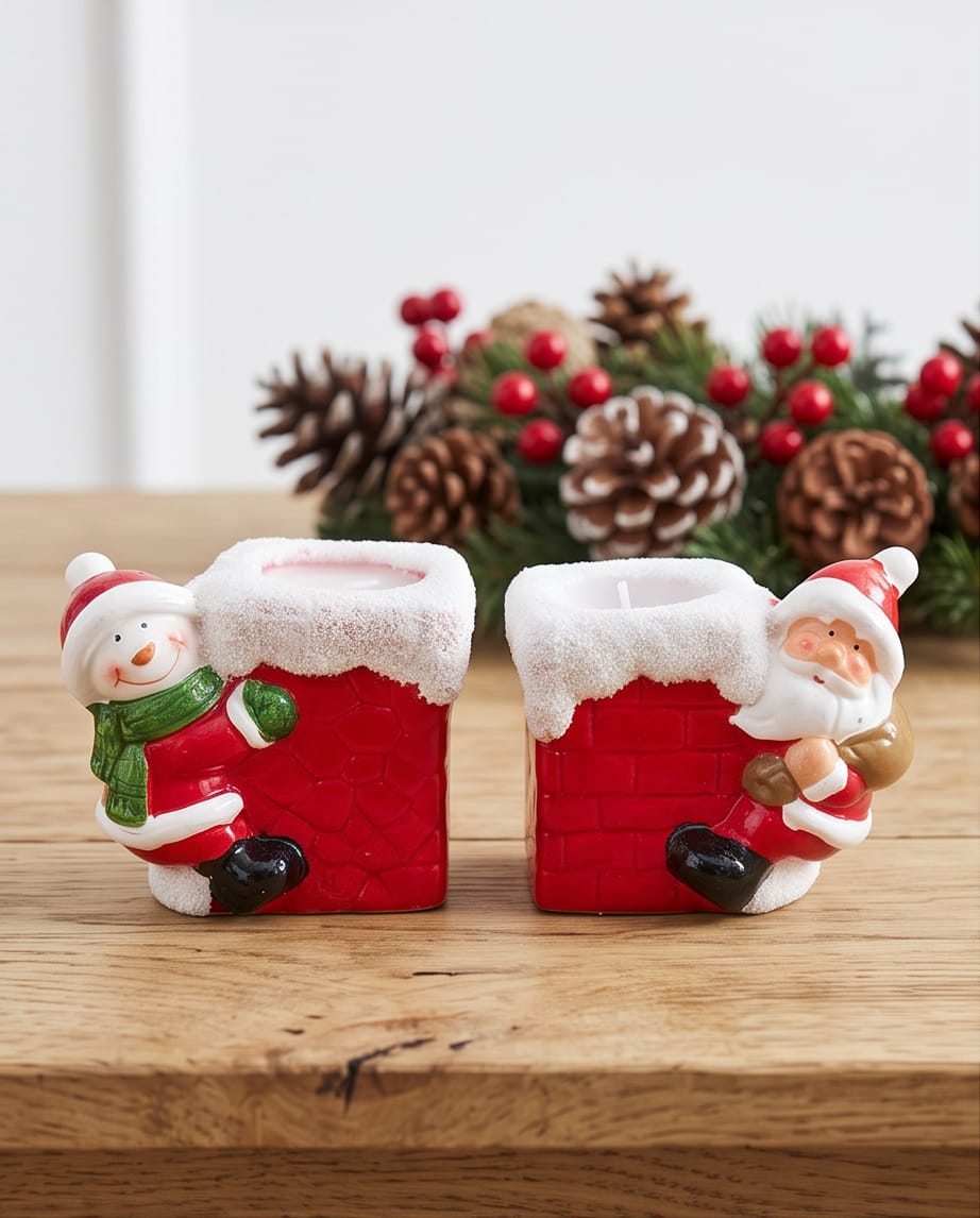 Christmas Santa & Snowman Chimney Candle Holders #CD4511