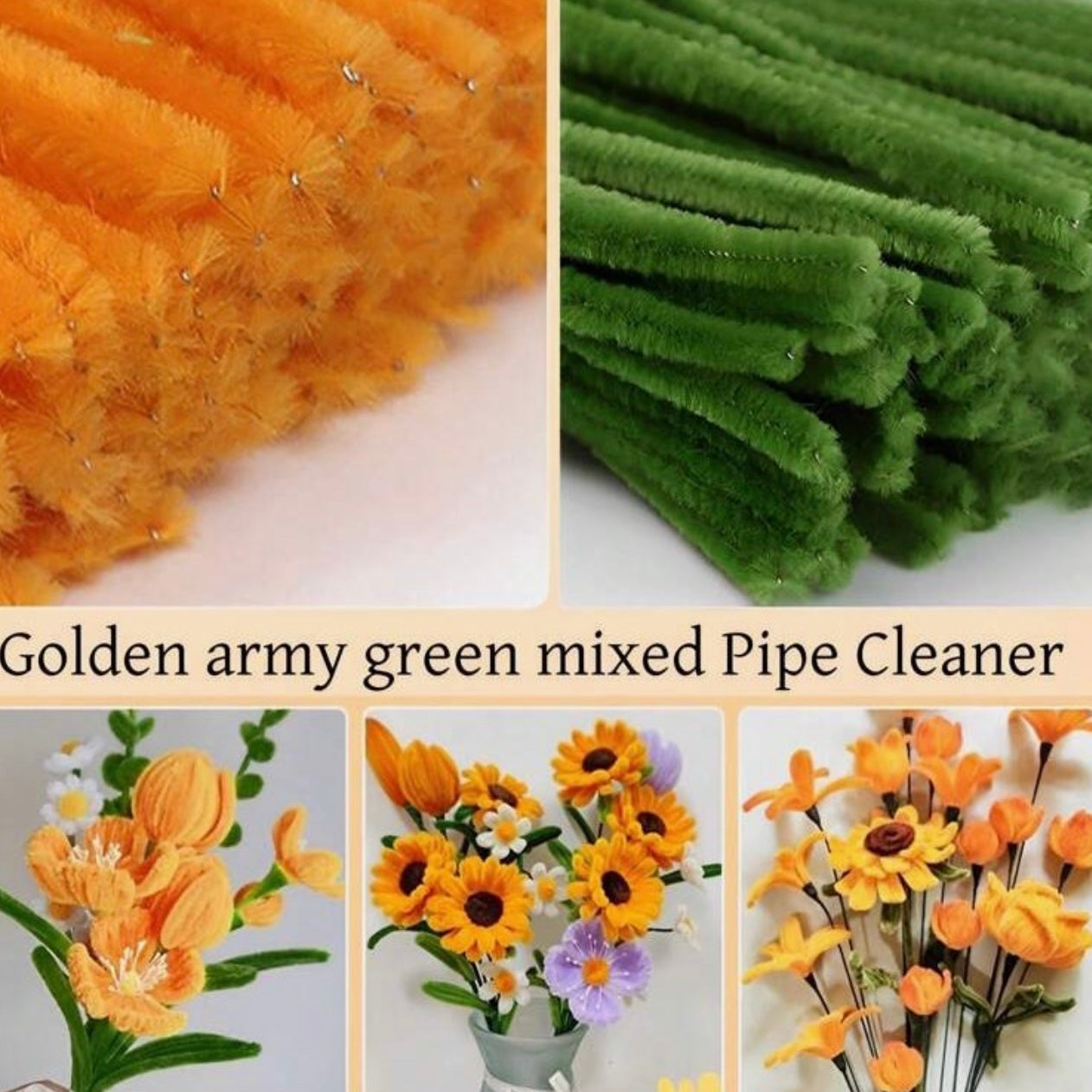 100pcs Golden army green mixed Pipe Cleaner - 30cm x 6mm #CS1800