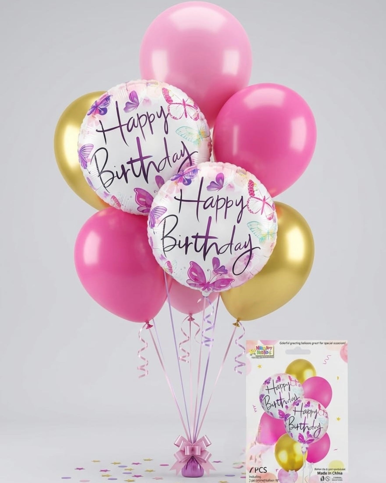 Happy Birthday Balloon Bouquet Set – Pink & Gold Theme #BS3208