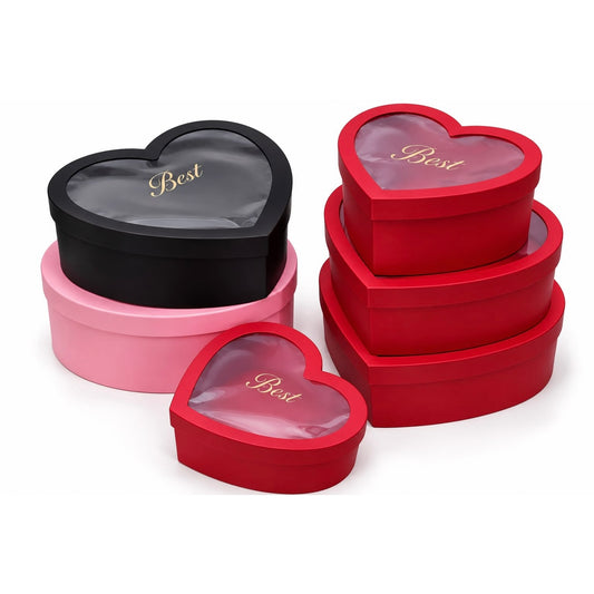 Heart-Shaped Plastic Gift Boxes with Transparent Lids – Set of 4 #GB4333