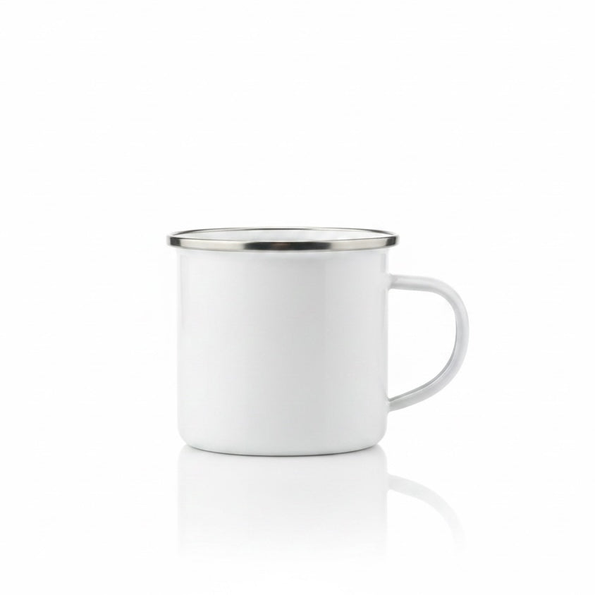8x8cm Sublimation Enamel Mug – White with Silver Rim #SB3173