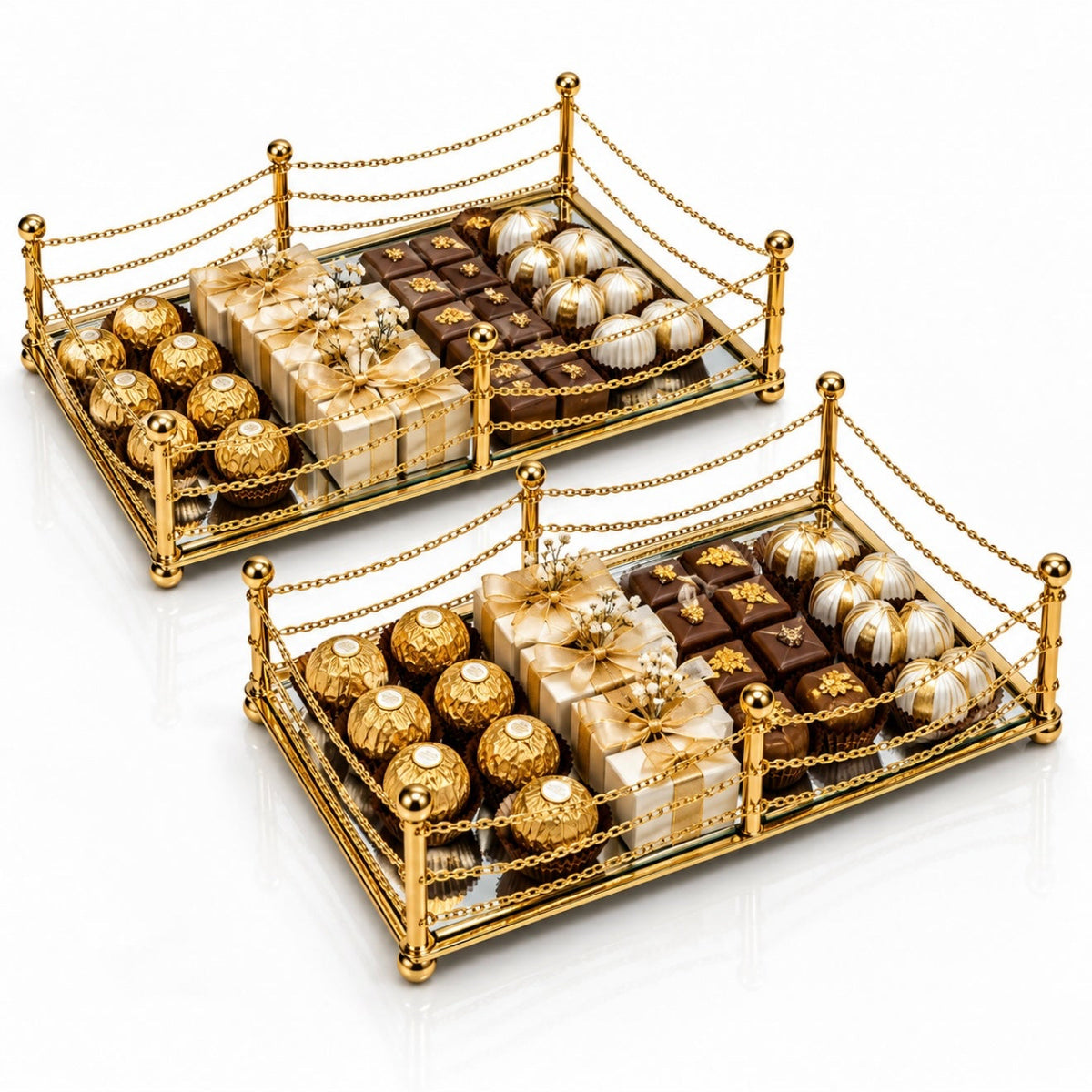 Gold Mirrored Decorative Trays – Set of 2 #MT4215