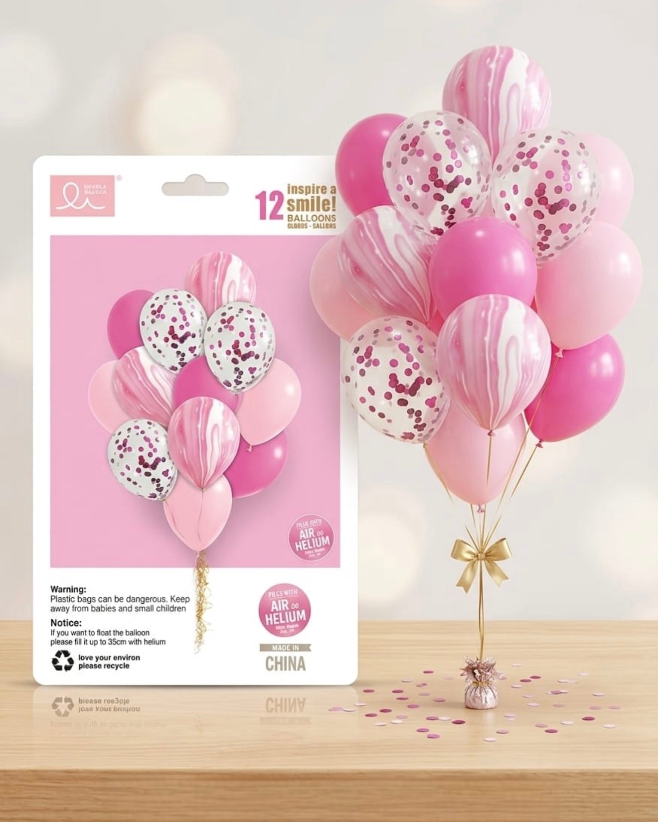 Pink Marble Balloon Bouquet Set – 12 Pieces #BS3211