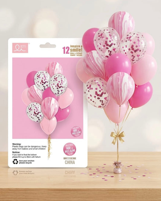 Pink Marble Balloon Bouquet Set – 12 Pieces #BS3211