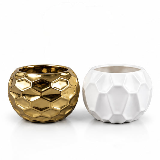 Modern Ceramic Decorative Pot – Faceted Design #75-1