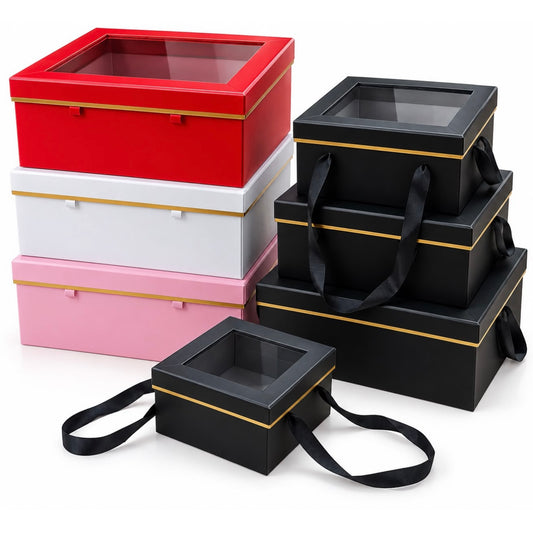 Square Gift Boxes with Transparent Window – Set of 4 #GB4331