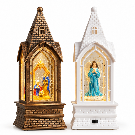 LED Nativity Church and Angel Water Lantern – 18cm #LL4372