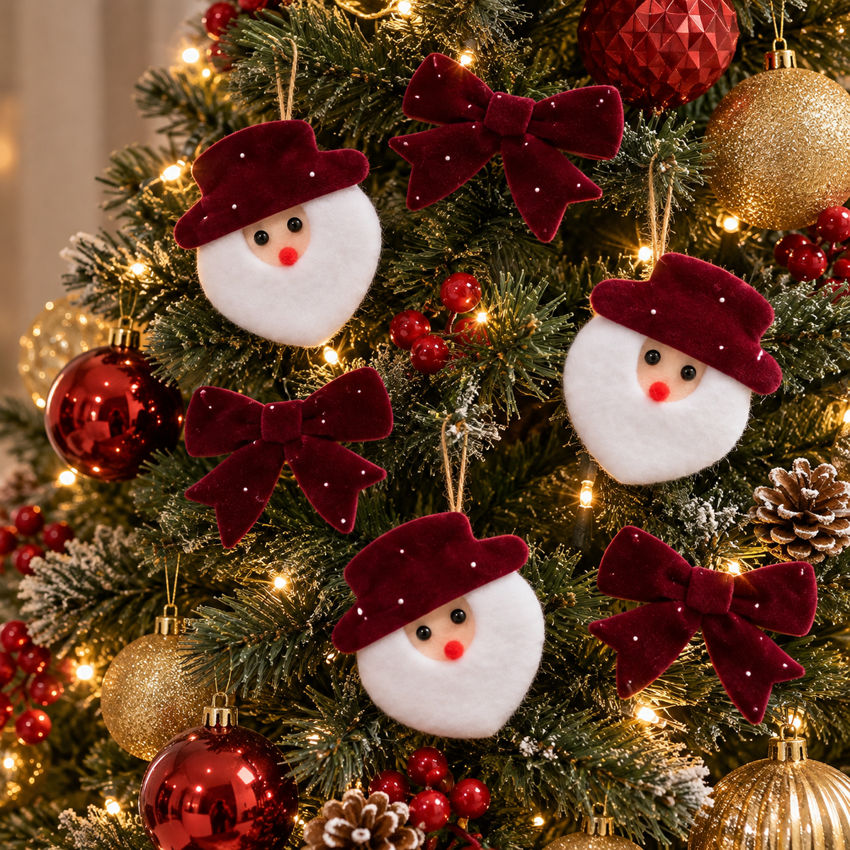 Velvet Christmas Tree Bows – Burgundy Decorative Set #CD4377