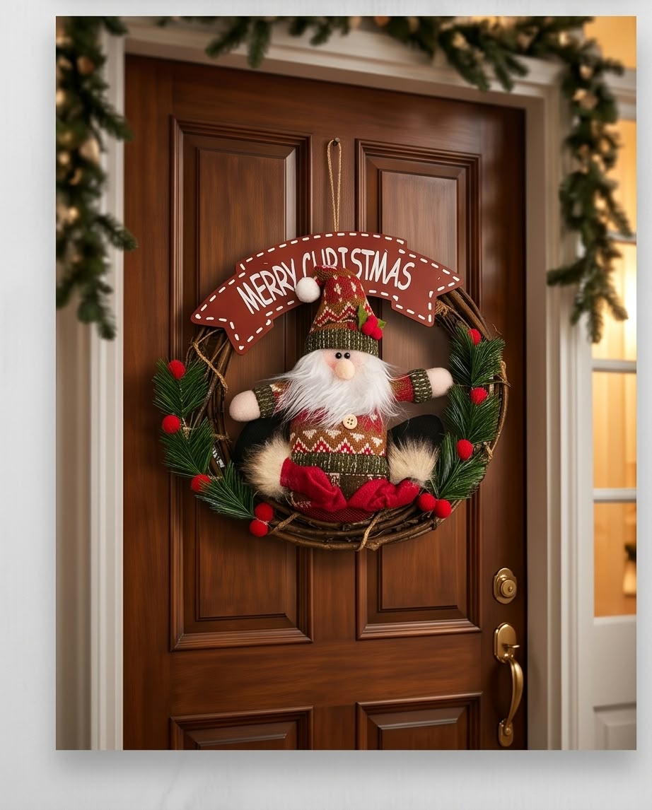 Merry Christmas Wreath with Santa Decoration #CB4382