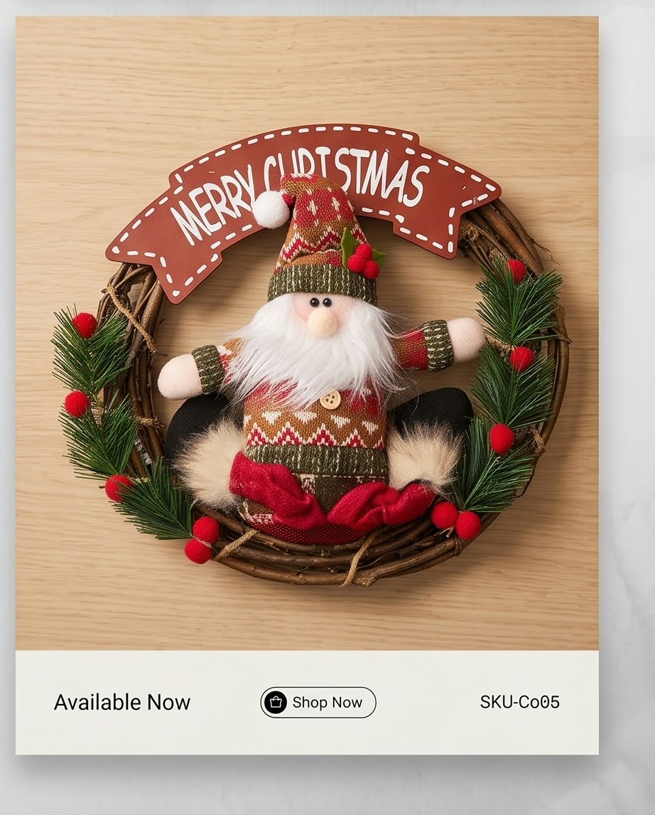 Merry Christmas Wreath with Santa Decoration #CB4382
