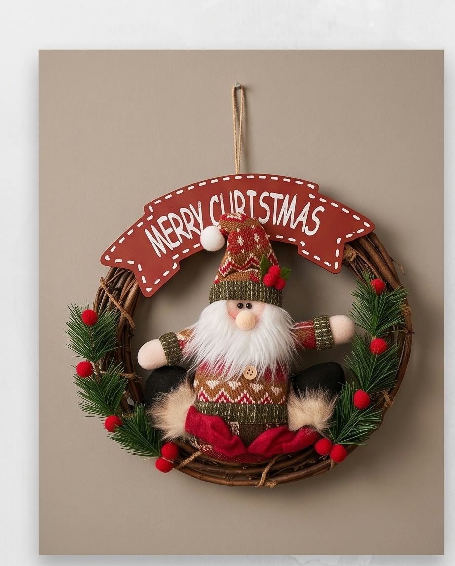 Merry Christmas Wreath with Santa Decoration #CB4382