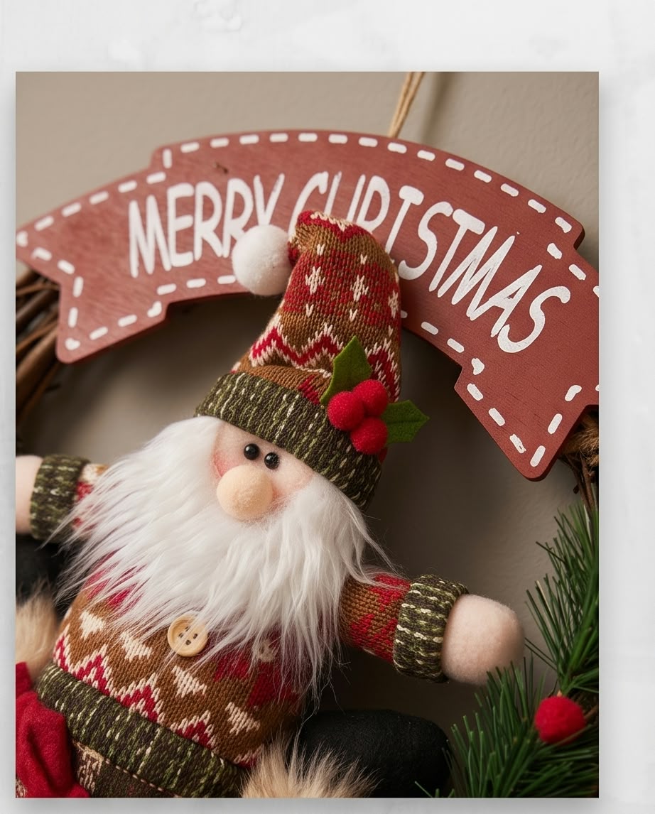 Merry Christmas Wreath with Santa Decoration #CB4382