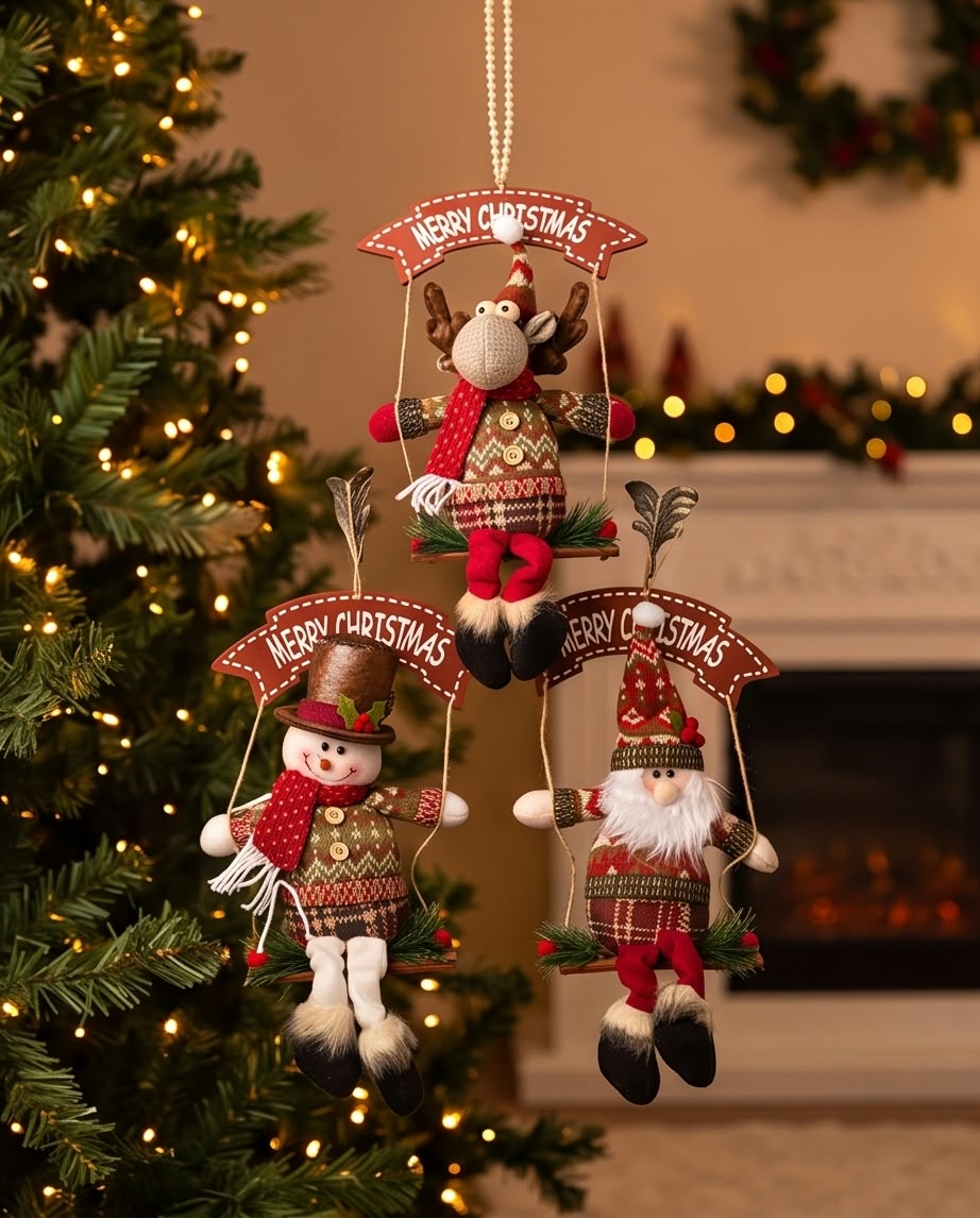 Christmas Plush Hanging Swing Decorations – Santa, Reindeer & Snowman #CP4384