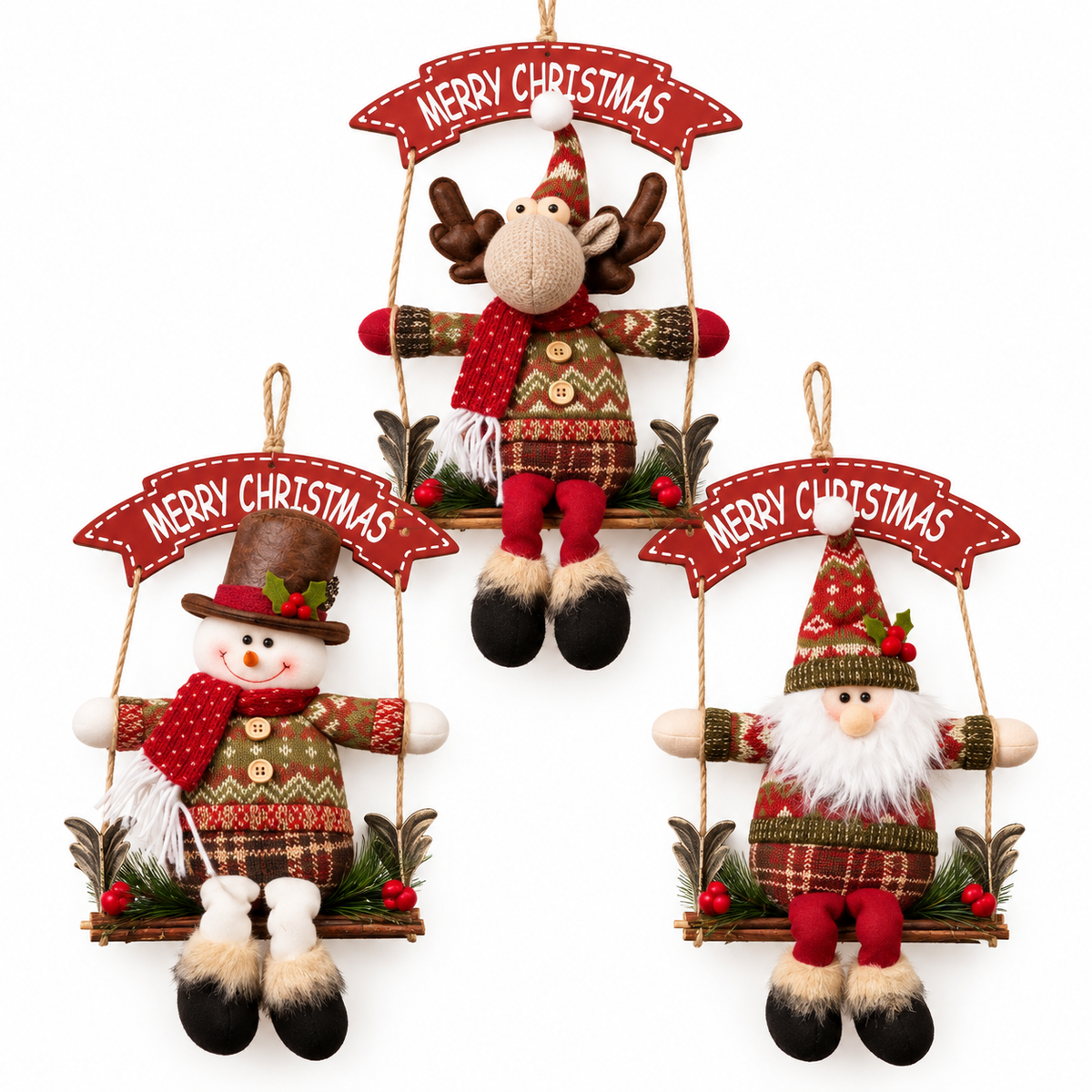 Christmas Plush Hanging Swing Decorations – Santa, Reindeer & Snowman #CP4384
