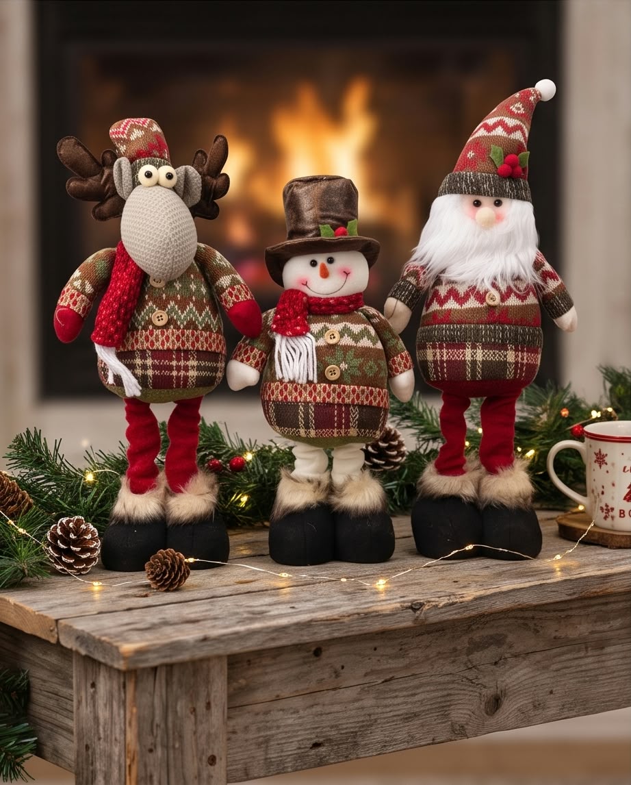 Nordic Christmas Plush Figures – Santa, Reindeer & Snowman #CP4390
