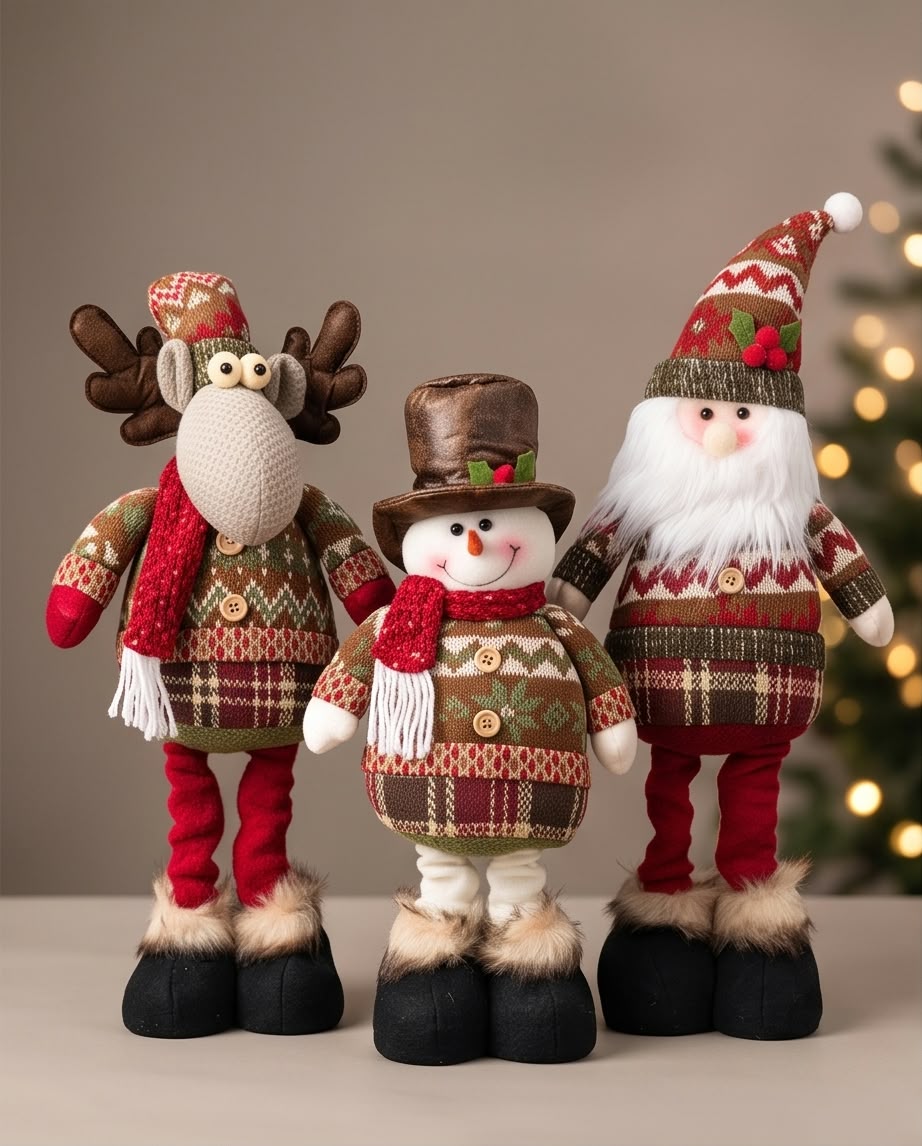 Nordic Christmas Plush Figures – Santa, Reindeer & Snowman #CP4390