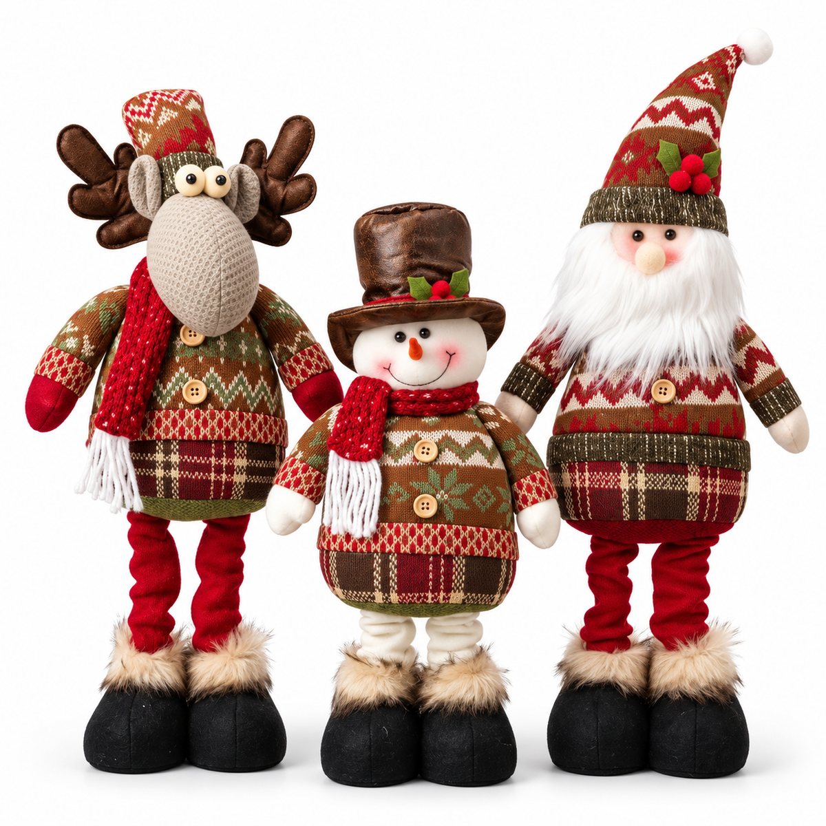 Nordic Christmas Plush Figures – Santa, Reindeer & Snowman #CP4390