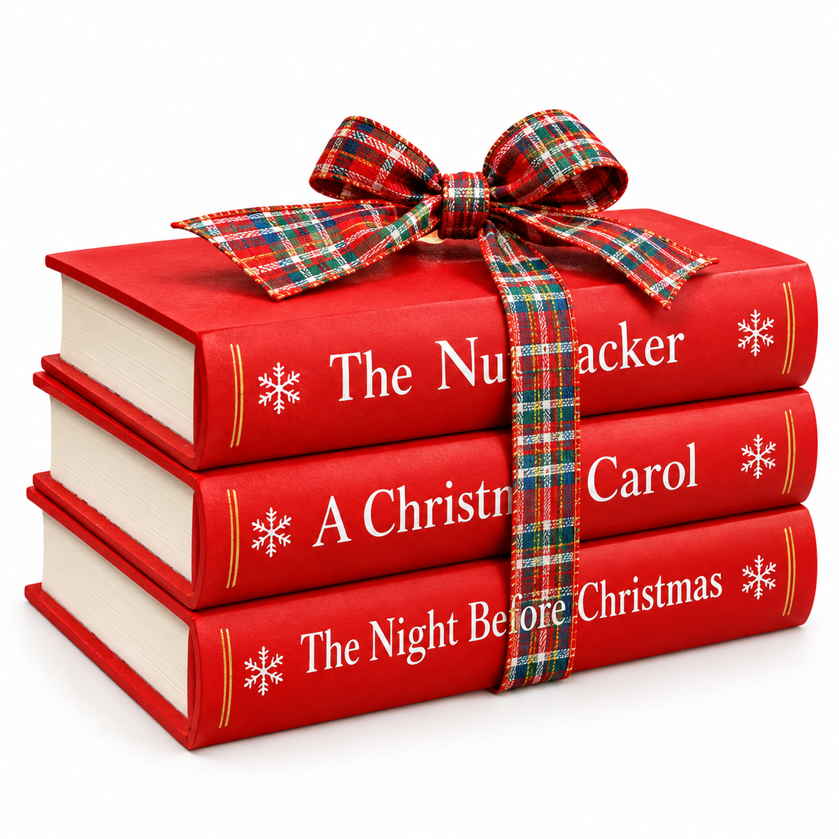 Christmas Decorative Books with Plaid Bow – 20cm #CD4423