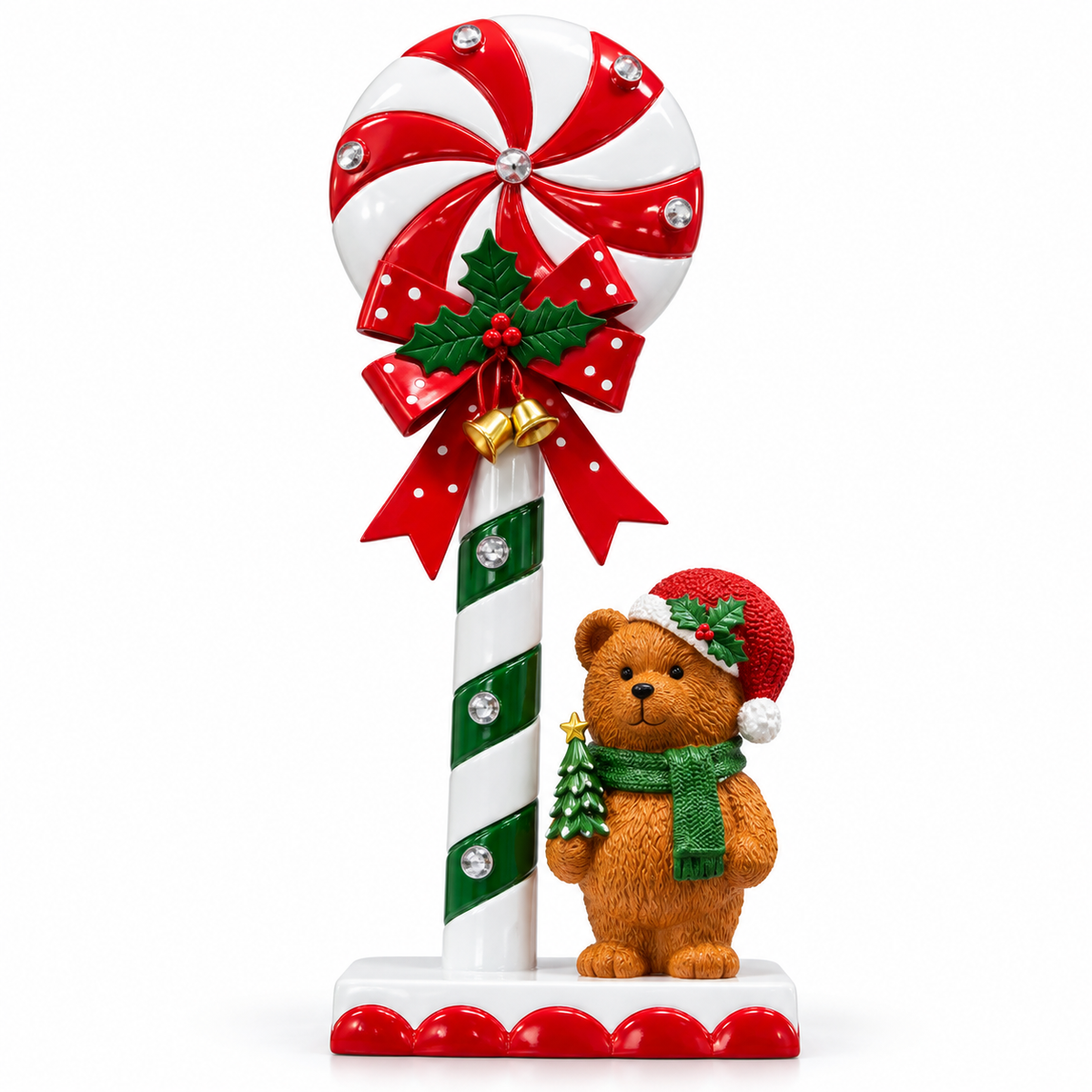 Christmas Peppermint Candy Bear Decoration with Lights – 45cm #CD4435
