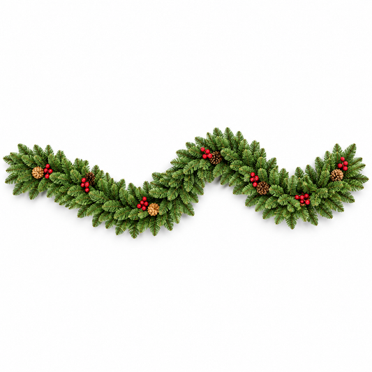 Christmas Pine Garland with Red Berries & Pinecones – 270cm #CT4443