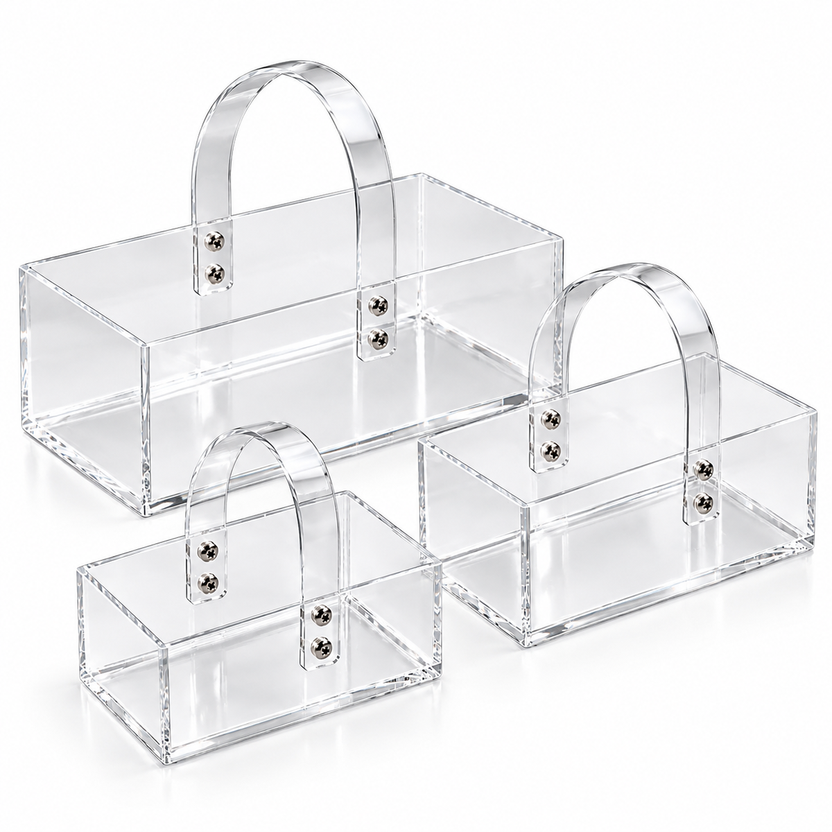 Set of 3 Clear Acrylic Gift Baskets with Handles #AB4490