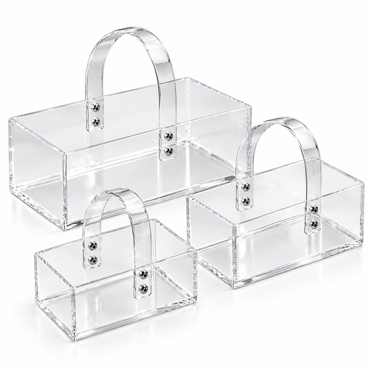 Set of 3 Clear Acrylic Gift Baskets with Handles #AB4490
