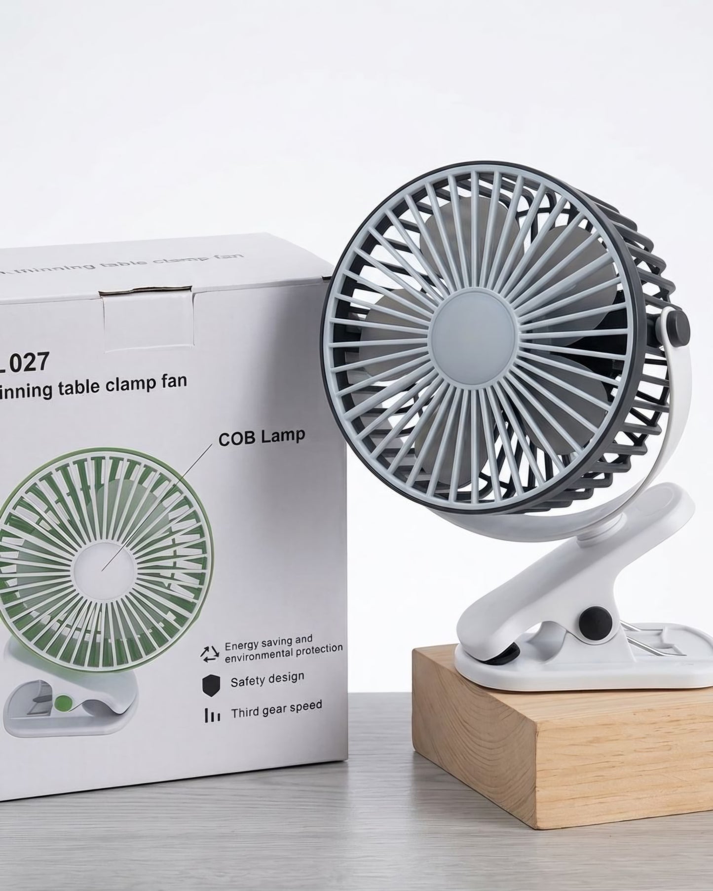 19x17cm Mini Rechargeable Clip Fan with LED Light #RF3870